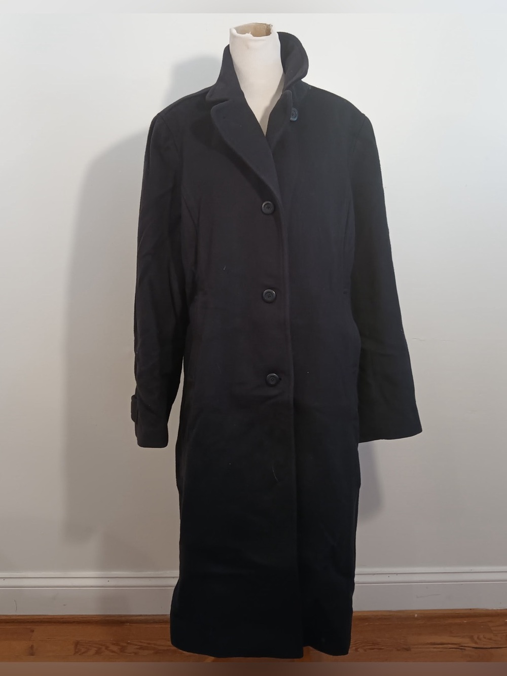 L L Bean Classic youth teen Long Black Wool Coat